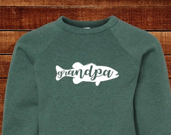 Grandpa Fish - Sweatshirt - Gray or Green - Fleece Long Sleeved Adult S M L XL Dad  - Fathers Day Grandpa Fishing Fisher Fishing Buddy Fish