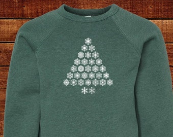 Snowflake Christmas Tree Sweatshirt Gray or Green Long Sleeved 2T 3T 4T 5T Youth S M L Adult S M L XL Toddler Boy Girl Dad Mom Family Kids