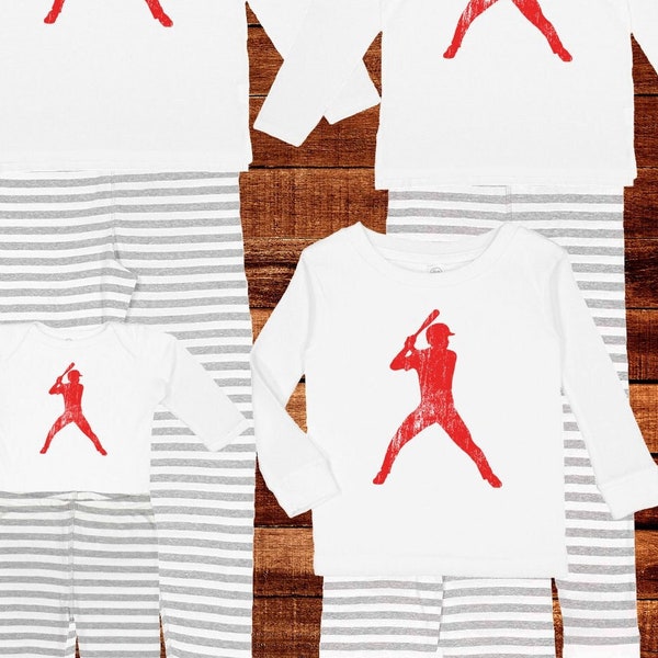 Fathers Day Pajamas Baseball Player Red and Gray Pajama Set Holiday Matching PJ Men Women Boy Girl Child Kid Matching Pjs Valentines Gift