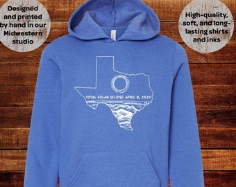 Total Solar Eclipse Hoodie Hooded - Fleece Long Sleeved 2T 3T 4T 5T Youth S M L Adult S M L XL Toddler Texas Path of Totality Eclipse Party