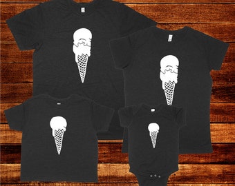 Fathers Day Ice Cream Scoops -  Add a Scoop for Each Child (up to 4) - Mom / Dad Shirts Love Ice Cream Cones - 1, 2, 3, 4 kids - Matching