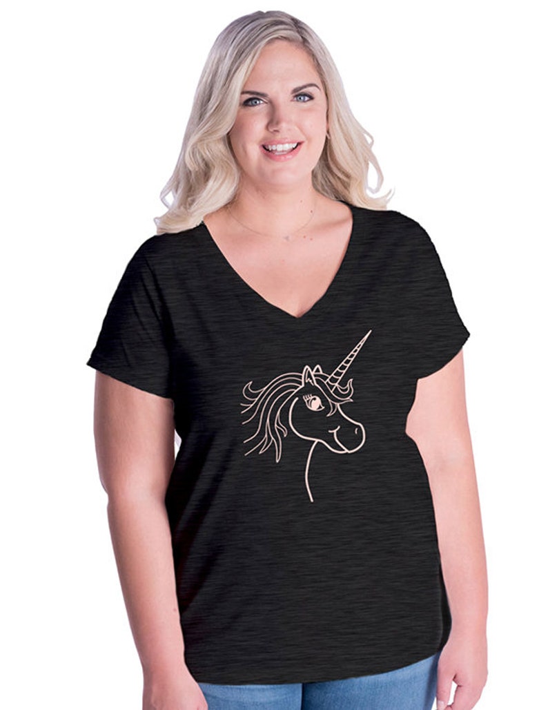 Womens Unicorn Shirt Womens Plus Size V Neck Shirt Unicorn Top Womens Tee Ladies T Shirt Gift Friendly image 1