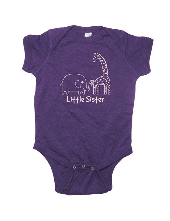 Elephant & Giraffe Little Sister Shirt - Lil Sis Baby Bodysuit - Sizes 3-6 month, 6-12 month, 12-18 month, and 18-24 month - Gift Friendly