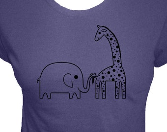 Elephant and Giraffe Shirt - Ellie Elephant and Ginnie Giraffe - 3 Colors - Womens Organic Bamboo and Cotton Shirt - Gift Friendly