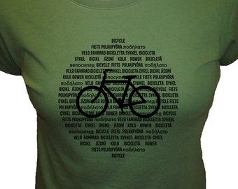 Bicycle Shirt - Organic Womens Shirt - International Bike Languages - 3 Colors Available - Bamboo and Cotton Womens Shirt - Gift Friendly