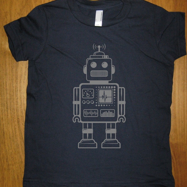 Robot Shirt - Retro Robot Kids T Shirt - 8 Colors Available - Sizes 2T, 4T, 6, 8, 10, 12 - Gift Friendly Great Stocking Stuffer Boy or Girl