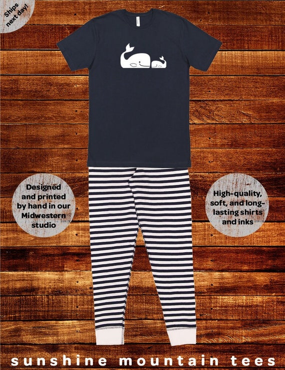 Fathers Day Pajamas Short Sleeved Whales Soft Pajama PJ Men Women Matching Pjs Set Adult Sizes Unisex Tops Striped Bottoms PJ Etsy UK