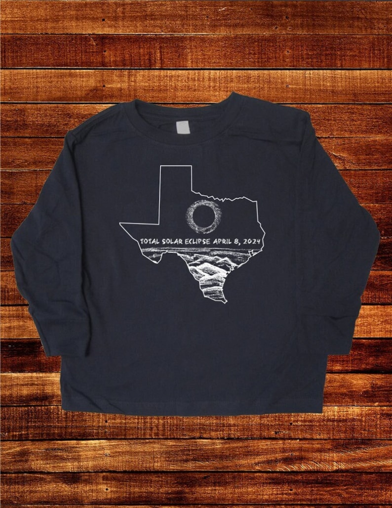 Total Solar Eclipse Long Sleeved Shirt Texas Outline Path of Totality April 8 2024 Viewing Party Watch Sun Moon Men Women Kids Youth Adult image 1