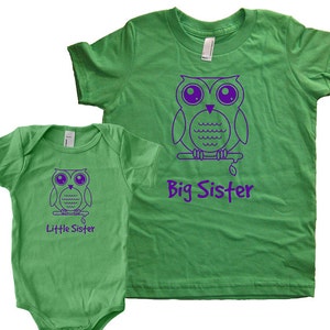 Big Sister Shirt / Little Sister Matching Shirt Set - Sisters T Shirt Gift Set - Baby Shower / New Baby Present - Owl Big Sister Baby Gift