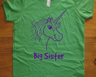 Big Sister Shirt - 8 Colors Available - Kids Big Sister T shirt Unicorn Shirt - Sizes 2T, 4T, 6, 8, 10, 12 - Gift Friendly