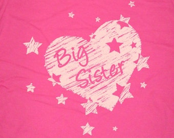 Big Sister Shirt - 8 Colors Available - Kids T shirt Sizes 2T, 4T, 6, 8, 10, 12 - Gift Friendly - Big Sister heart and Stars T Shirt