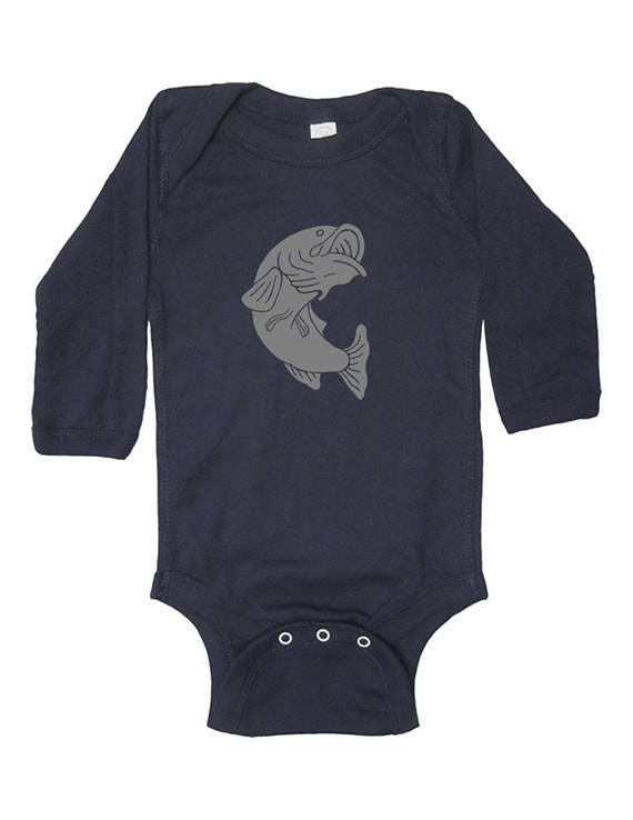 Fishing Baby Shirt - Long Sleeved Baby One piece top - Baby Shirt - Navy  Blue Cotton Baby Shirt Size Newborn, 6 month, 12 month, 18 month
