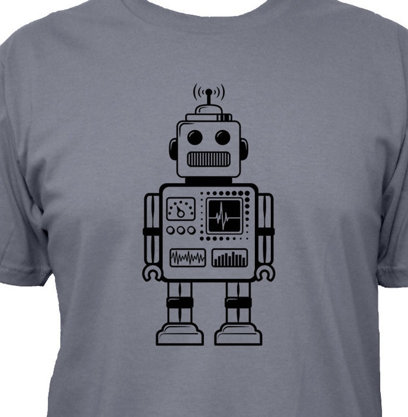 Robot Shirt Retro Robot Tshirt 5 Colors Mens Cotton T Shirt Gift Friendly Geek Shirt / Nerd Shirt / Christmas Gift for Dad image 1