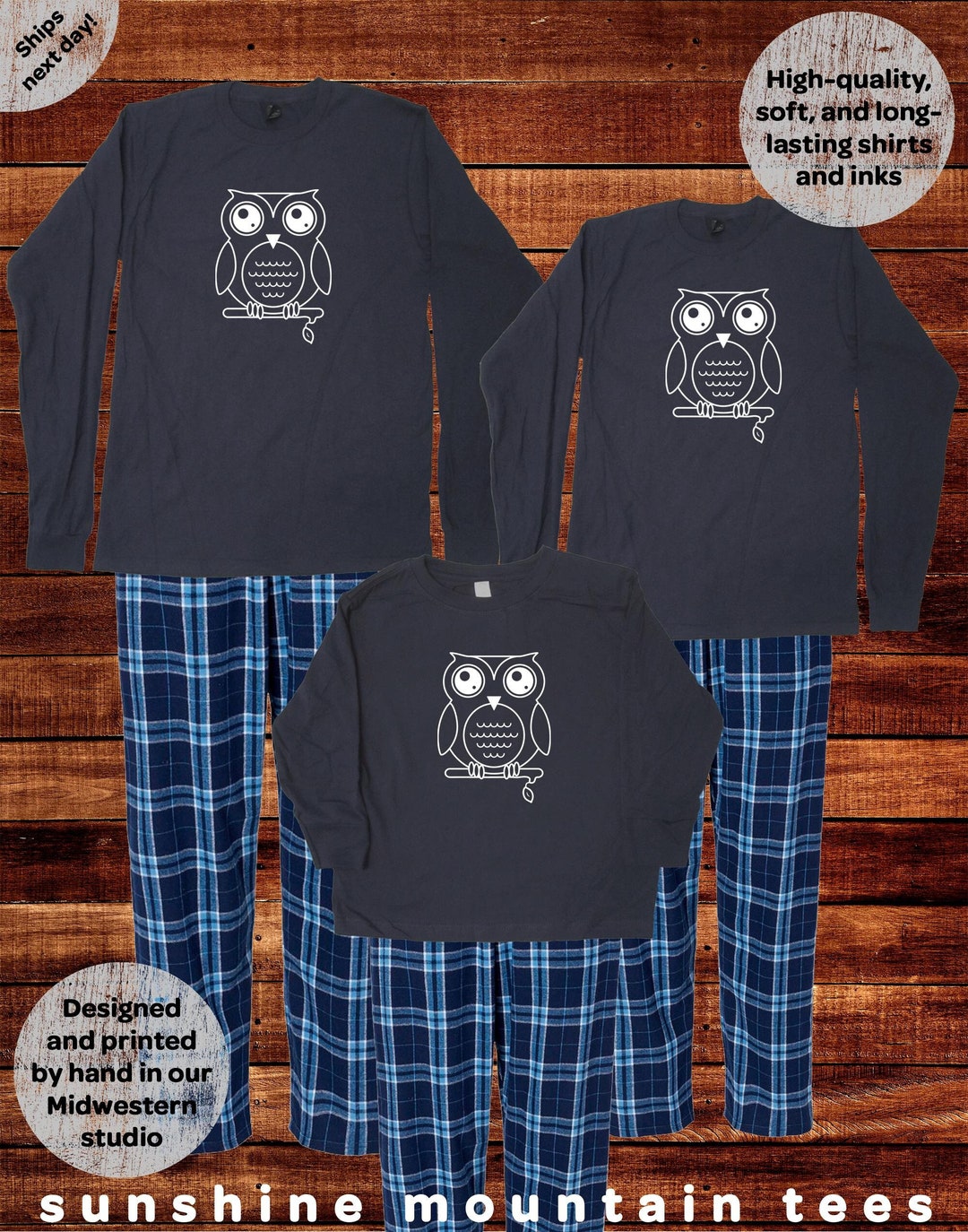 Fathers Day Pajamas Family Pajamas Owl Pajama Set Matching PJ Men Women Navy Blue Flannel Plaid Christmas Matching Pjs Set Pants Shirt Long Etsy Canada