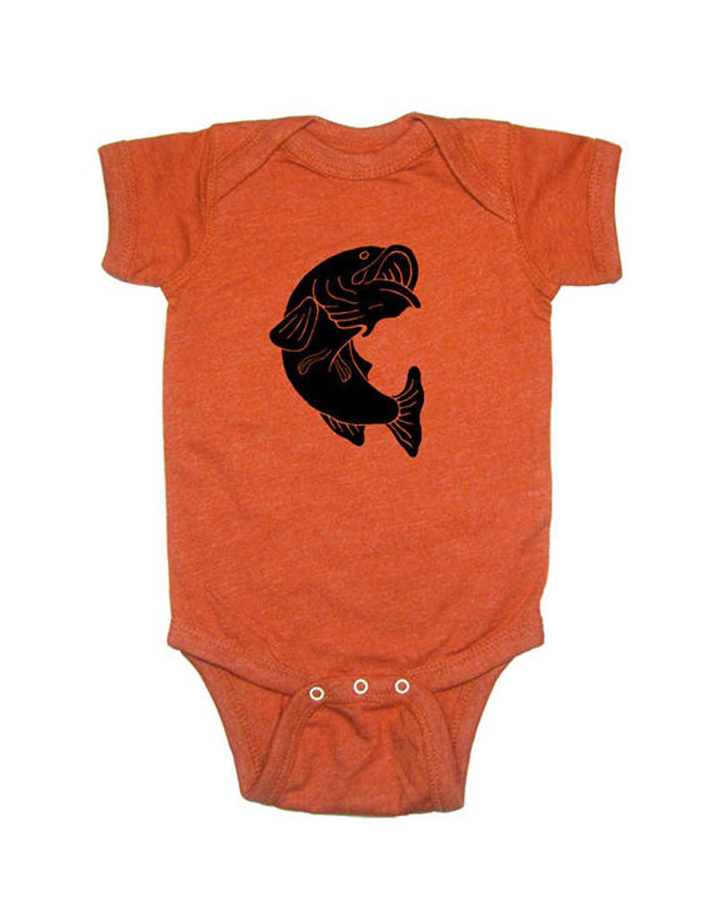 soft PolyCotton Fabric Bass Fish Baby Bodysuit Multiple Colors available Super Soft cute baby shirt