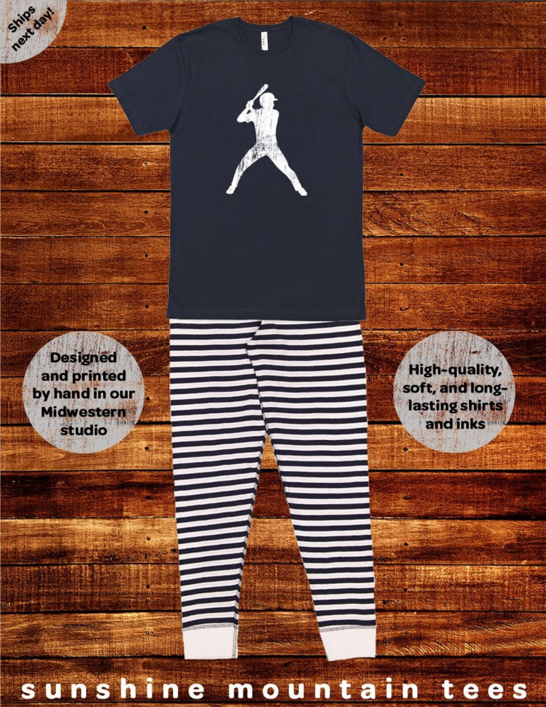 Baseball Pajamas Short Sleeved Baseball Fathers Day Pajama Set Etsy