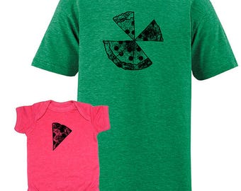 Pizza Pie and Slice Matching Tees Father Daughter Shirts T shirts Fathers Day gift new dad shirt, family for dad 1 2 or 3 kids matching