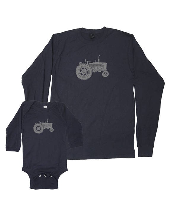 Matching Dad and Son Tractor Shirts Father Son Matching Long Sleeved new dad shirt husband gift Fathers Day present for dad farm farming