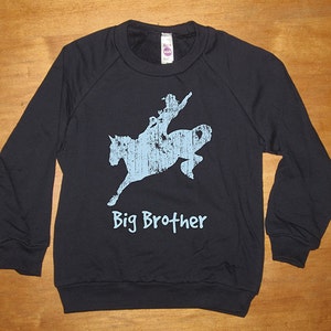 Big Brother Cowboy Rodeo Horse Sweatshirt - Big Brother Shirt - Long Sleeved Shirt Navy Blue - Fleece - Gift Friendly for Boy