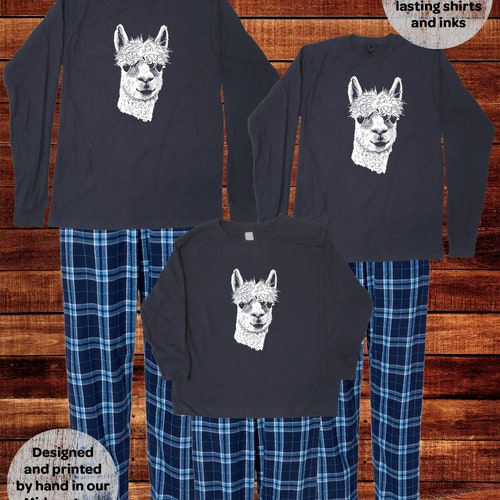 Christmas Pajamas Family Matching Pajamas Llama Family Pajama Set Holiday PJ Men Women Navy Blue Flannel Plaid Matching Pjs Set Teen Adult