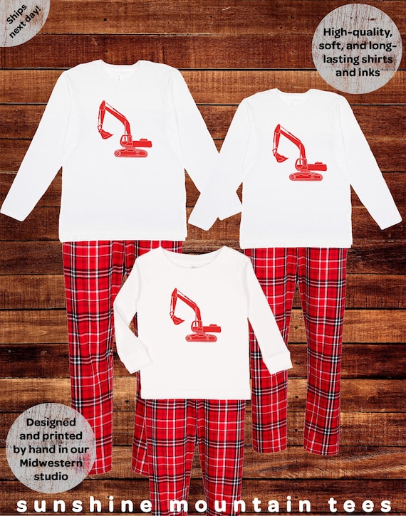 Fathers Day Pajamas Digger Construction Truck Excavator Pajama Holiday Matching PJ Men Women Red Flannel Plaid Matching Pjs Valentines Gift Etsy Ireland