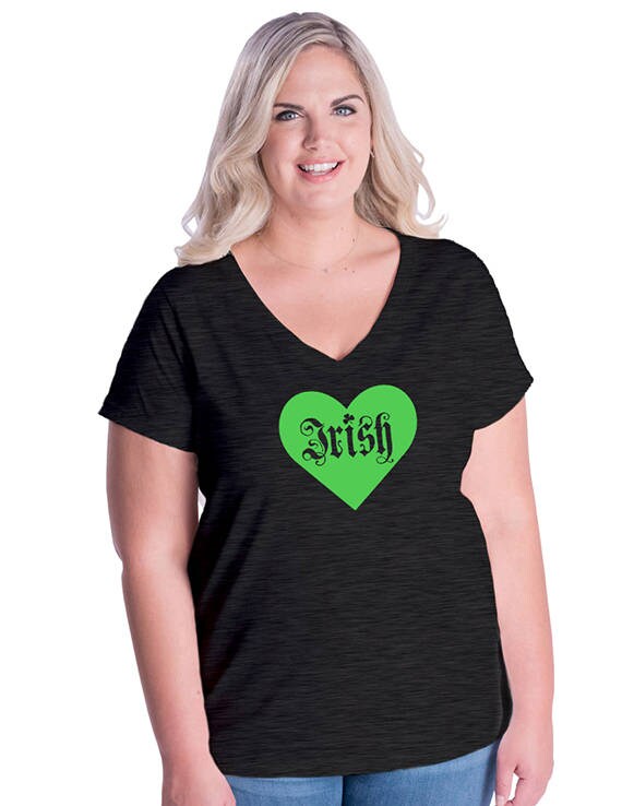 Womens St Patrick s Day Plus Size V Neck Shirt Irish Heart Womens