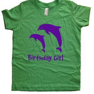 Birthday Dolphin Shirt Dolphin Pair Birthday Girl Tee Dolphins Shirt 7 Colors T shirt Sizes 2T, 4T, 6, 8, 10, 12 Gift Friendly image 2