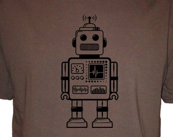 Mens Robot Shirt - Retro Robot - Mens Organic T Shirt - Gift Friendly - Present For Him - Organic Cotton and Bamboo Mens Tshirt