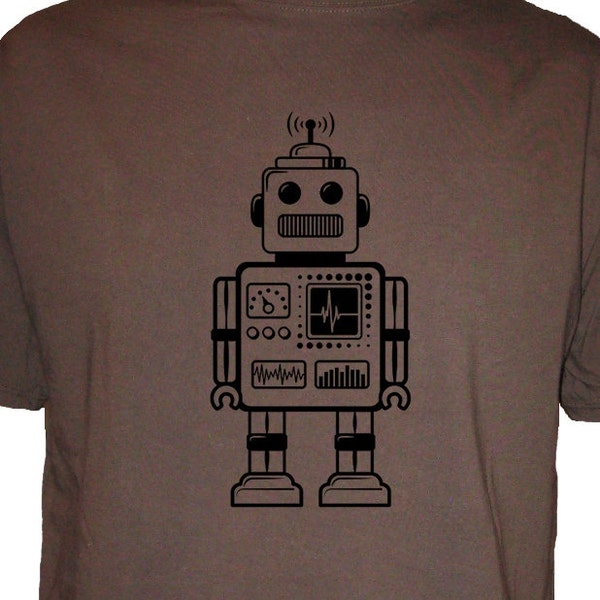 Mens Robot Shirt - Retro Robot - Mens Organic T Shirt - Gift Friendly - Present For Him - Organic Cotton and Bamboo Mens Tshirt