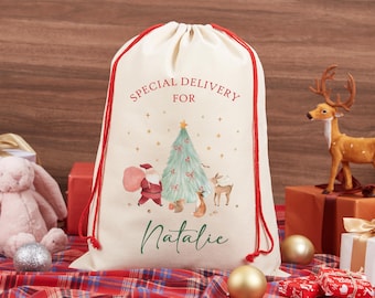 Personalised Santa Sack, Custom Name Christmas Sack, Christmas Stocking, Christmas Eve Santa Bag, Family Gift, Christmas Gifts For Girl Boy