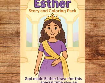 Queen Esther Bible Story and Coloring Pages for Kids(Digital Download)