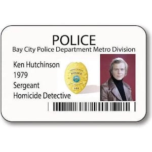 STARSKY & HUTCH KEN Hutchinson Name Badge pin or magnet fastener Halloween Costume Prop