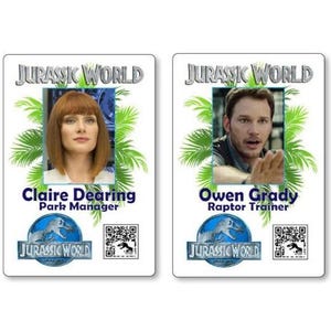 JURASSIC WORLD Claire Dearing and Owen Grady Name Badge with pin or magnet Fastener Halloween Costume Cosplay Prop