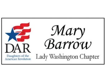 DAR Daughters of the American Revolution Custom Personalized Name Badge with a MAGNET Fastener White Gold or Silver