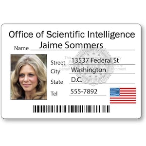 Six Million Dollar Man & Bionic Woman JAIME SOMMERS Pin or Magnet Fastener Name Badge Halloween Costume Prop