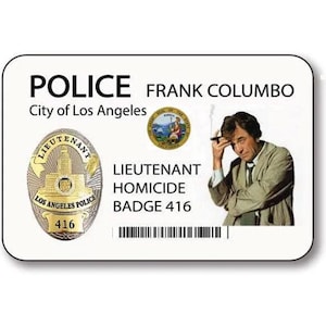 COLUMBO, Lieutenant Frank COLUMBO pin or magnet Fastener Name Badge Halloween Costume Prop