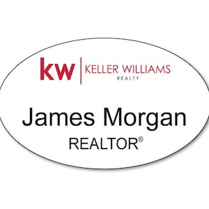KELLER WILLIAMS Realty OVAL personalized Name Badge Tag with a magnet Fastener