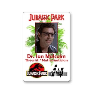 JURASSIC PARK Dr. Ian Malcolm Name Badge with pin or magnet Fastener Halloween Costume Cosplay Prop