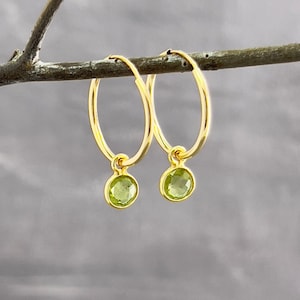 Green Peridot hoop earrings 14k gold filled thin Endless Hoop 15mm gemstone dangle August birthstone birthday gift minimalist jewelry CG695