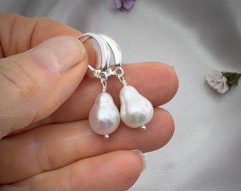 Baroque Pearl Earring Unique Large Teal Blue Pearl Drop