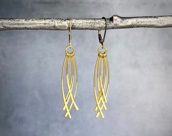 Gold fringe earrings, gold vermeil lightweight tassel dangle earrings, Boho earrings, girlfriend gift, gifts for her HS178G