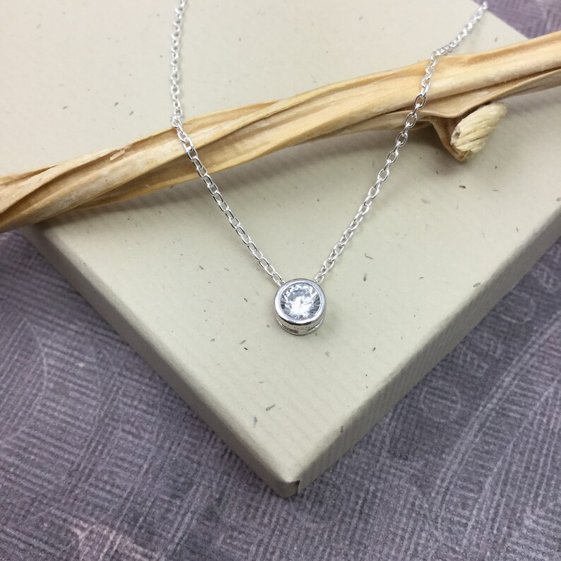 Tiny floating cz dot necklace cubic zirconia bridesmaid Etsy