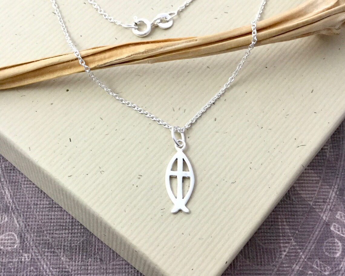 Christian Fish Necklace tiny sterling silver Jesus fish Etsy