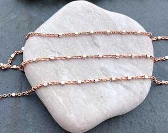 Rose gold satellite chain necklace with silver cube beads, station chain, 16 or 18 inches, layering necklace RG/SS-SAT