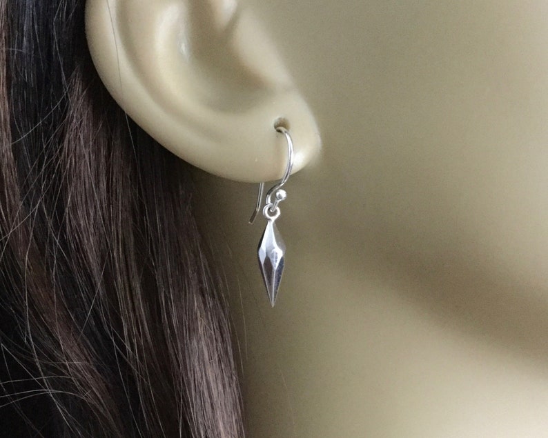 leverback earrings all sterling silver silver faceted daggers Spike earrings simple minimalist jewelry E131S edgy punk jewelry