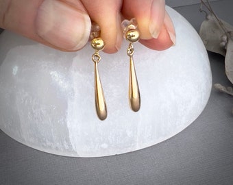 Gold teardrop earrings, 14k gold filled ball post earrings, long dangle drops, modern minimalist earrings ND353G-Post