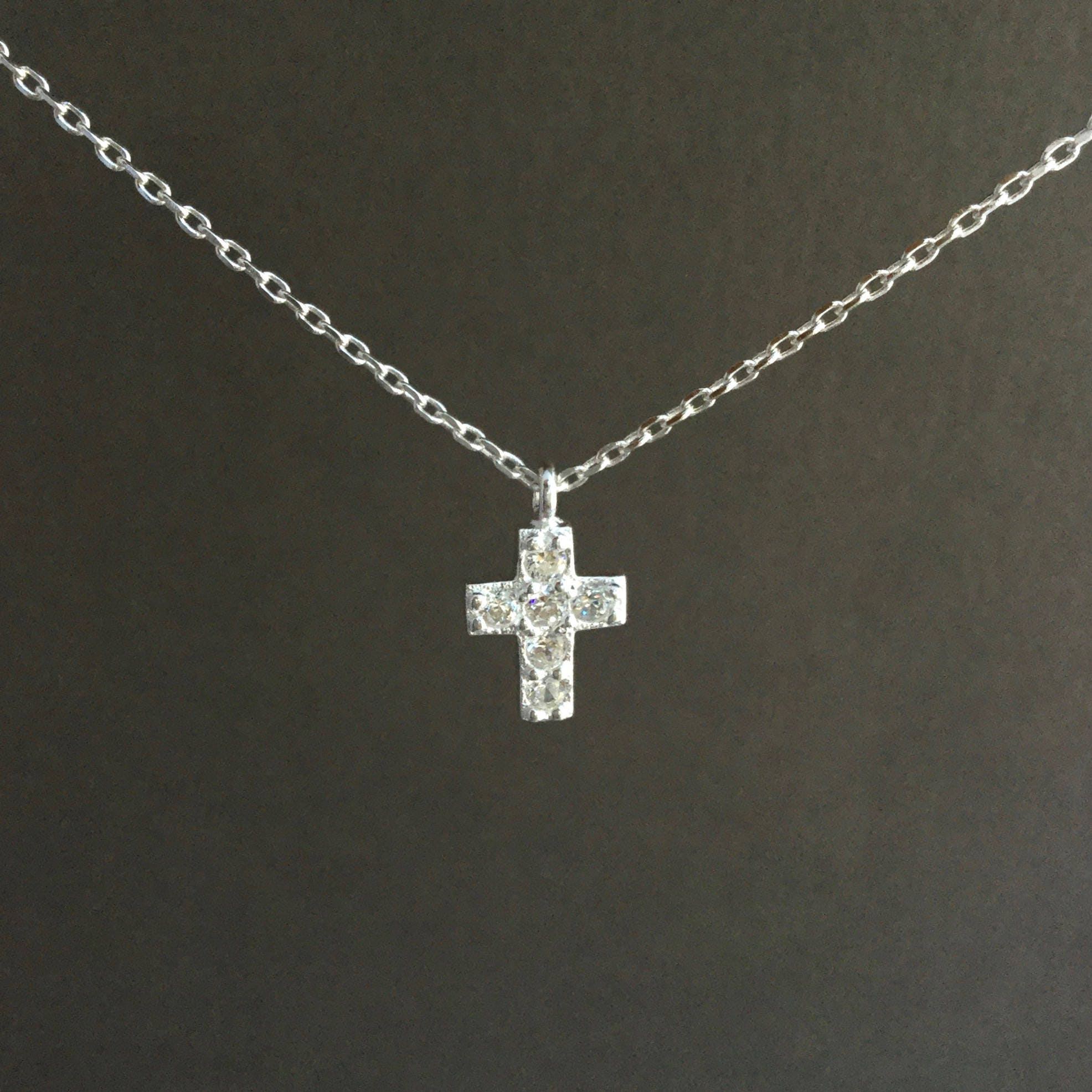 Tiny pave cross necklace sterling silver cubic zirconia cz Etsy