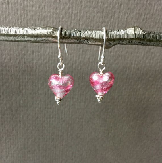 Heart Earrings Murano Glass Jewelry Sterling Silver Small | Etsy