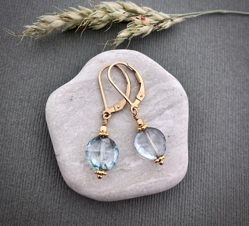 aquamarine mystic quartz Gemstone earrings aqua turquoise faceted coins woman E214-sm gift for mom