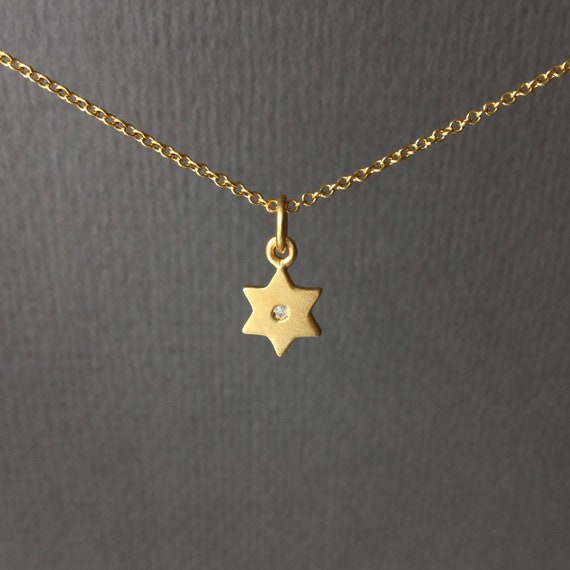 Star of David necklace 1pt genuine diamond gold vermeil | Etsy